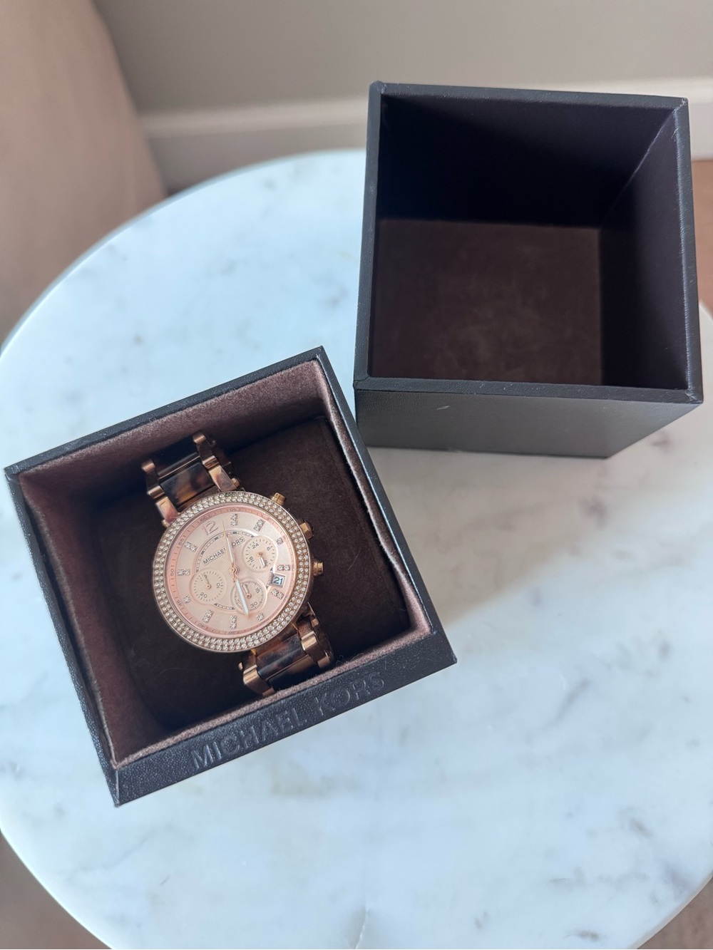 Michael Kors Rose Gold Tortoiseshell Parker Chronograph Watch